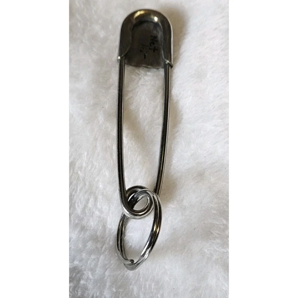 Vtg Large Safety Pin Keychain Coral And Turquoise Inlaid Stones 3